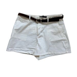 Zara White Shorts with Dark Brown Belt